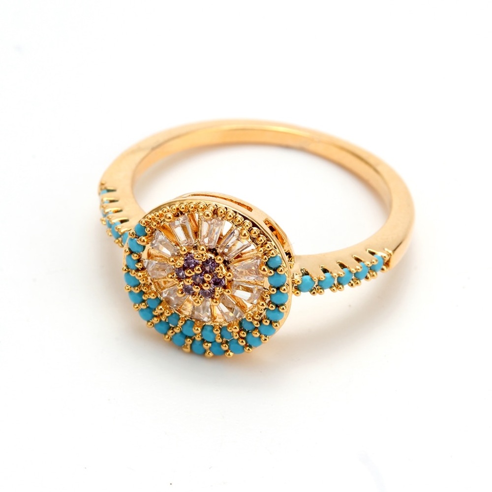 Evil Eye Pave & Turquoise Ring Size 8